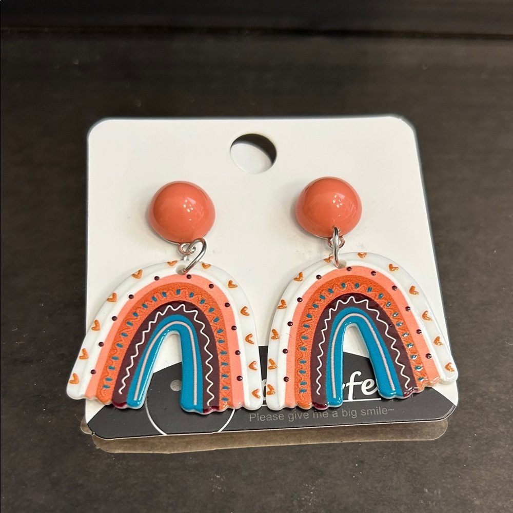 Coral and Blue Rainbow Dangle Earrings - Unbranded